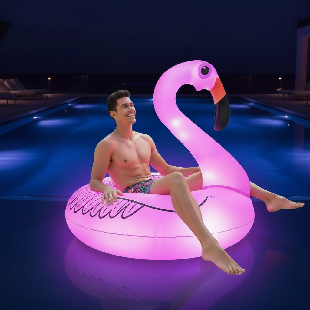 Inflatable Flamingo Pool Float with Solar LED Lights