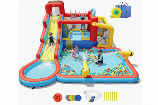 11-in-1 Inflatable Water Park Bounce Pool Backyard with Blower
