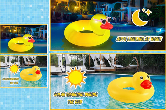 2PCS Light up Funny Duck Pool Floats Glow Large Rubber Ducks Floatie Tube Inflatable Duck
