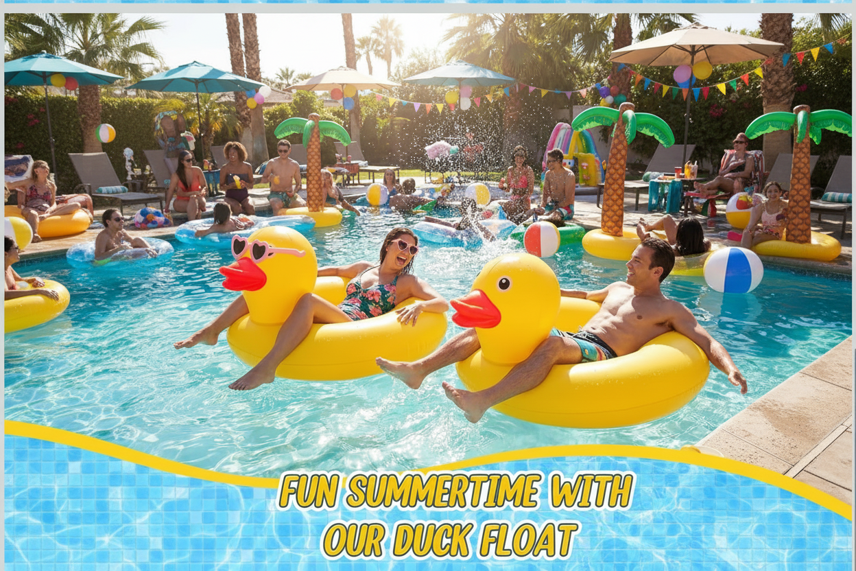 2PCS Light up Funny Duck Pool Floats Glow Large Rubber Ducks Floatie Tube Inflatable Duck