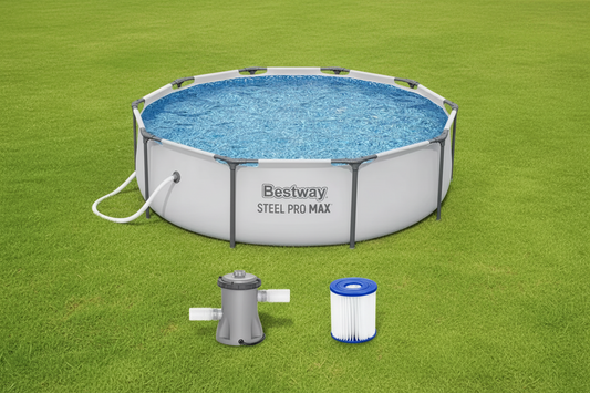 10ft x 30in Above Ground Pool,Round Metal Frame Pool Set with Filter Pump & Cartridge