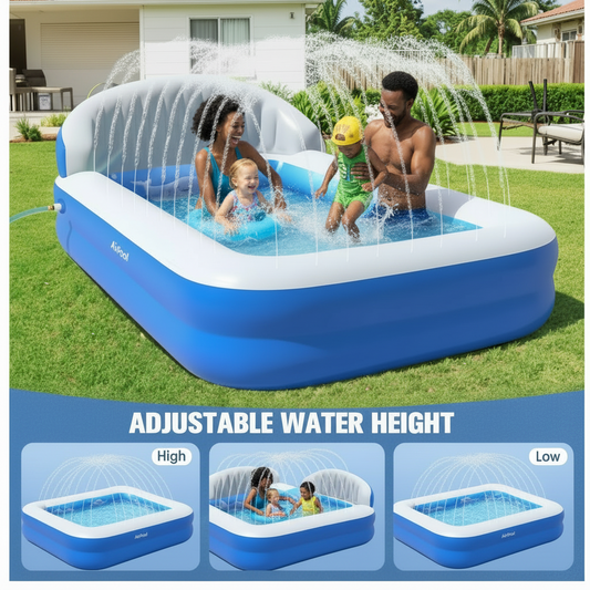 Kids Inflatable Pool with Sprinkle with Big Backrest