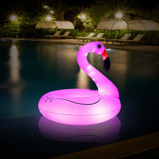 Inflatable Flamingo Pool Float with Solar LED Lights