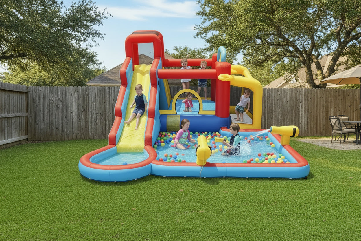11-in-1 Inflatable Water Park Bounce Pool Backyard with Blower