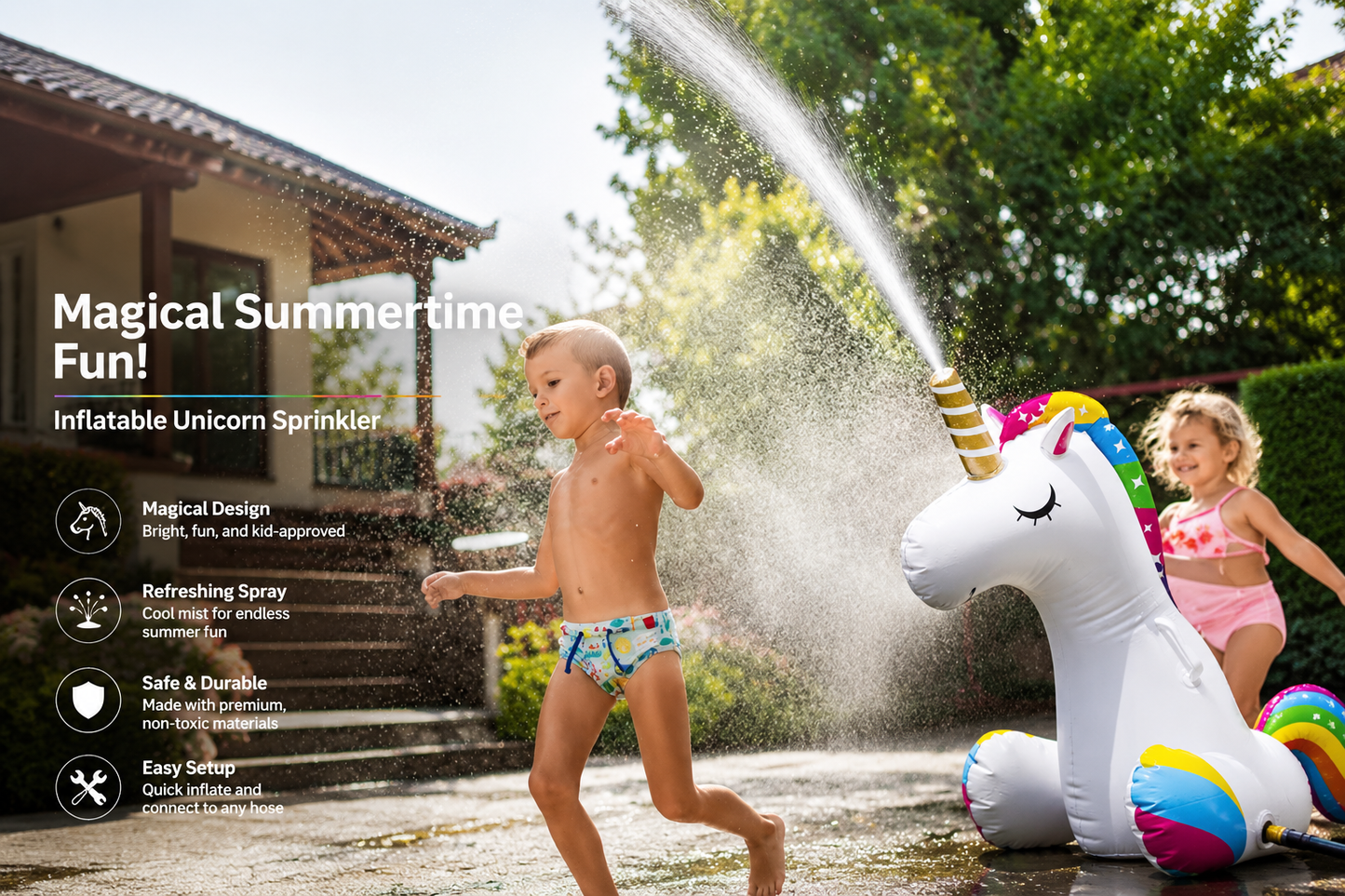 Unicorn Pool Float with Fast Valves Unicorn Sprinkler Blow Up Swimming Pool Party Toys