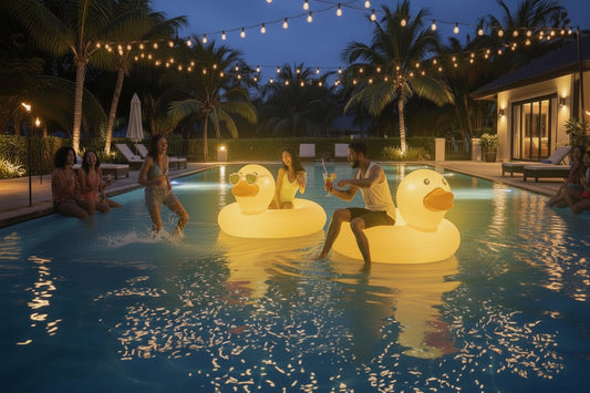 2PCS  Light up Funny Duck Pool Floats Glow Large Rubber Ducks Floatie Tube Inflatable Duck