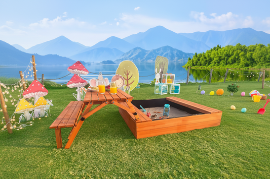 Kids Sandbox with Lid and Cover Outdoor Sand Pit with Picnic Table