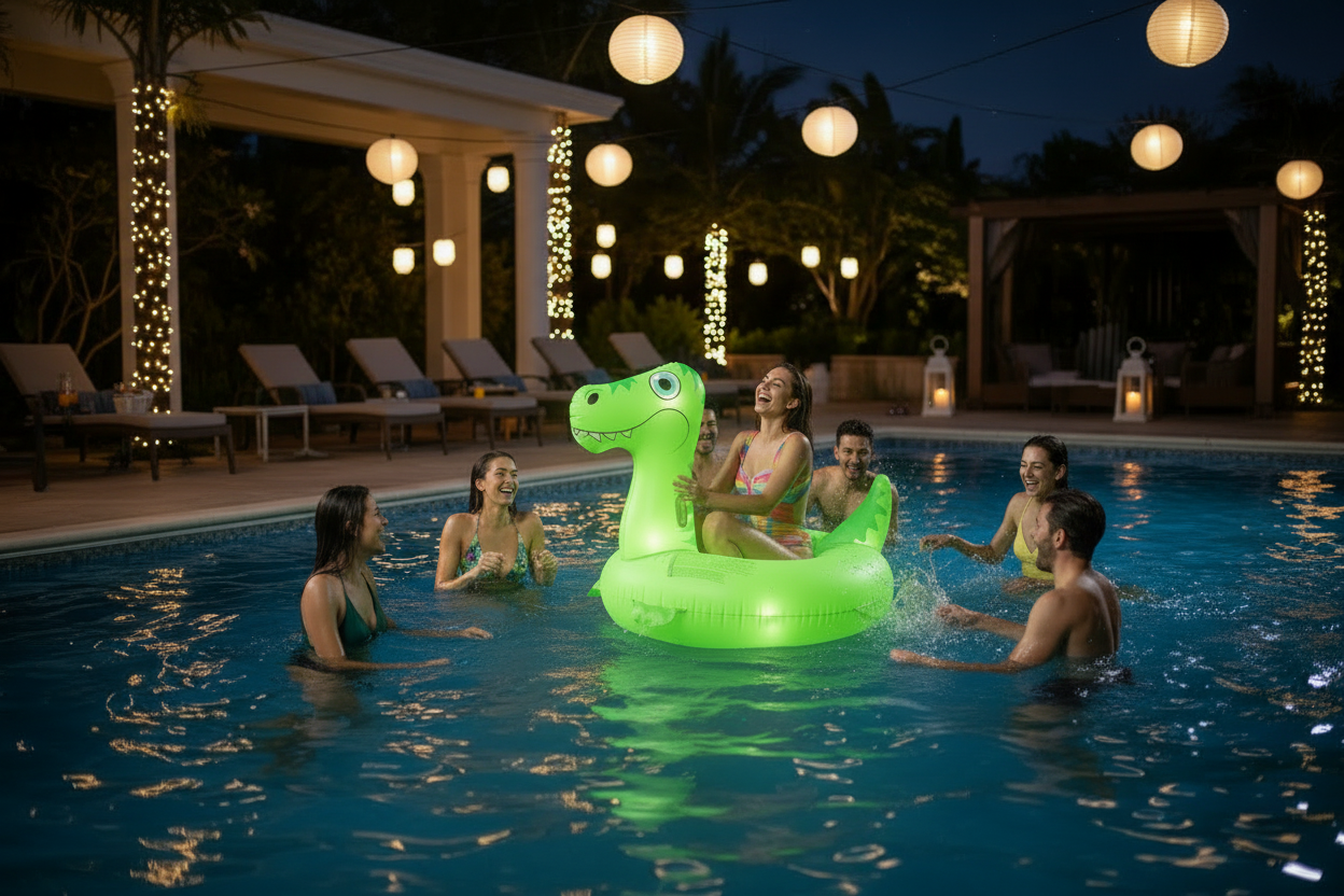 Solar Powered Large Dinosaur Pool Float LED Color Changing