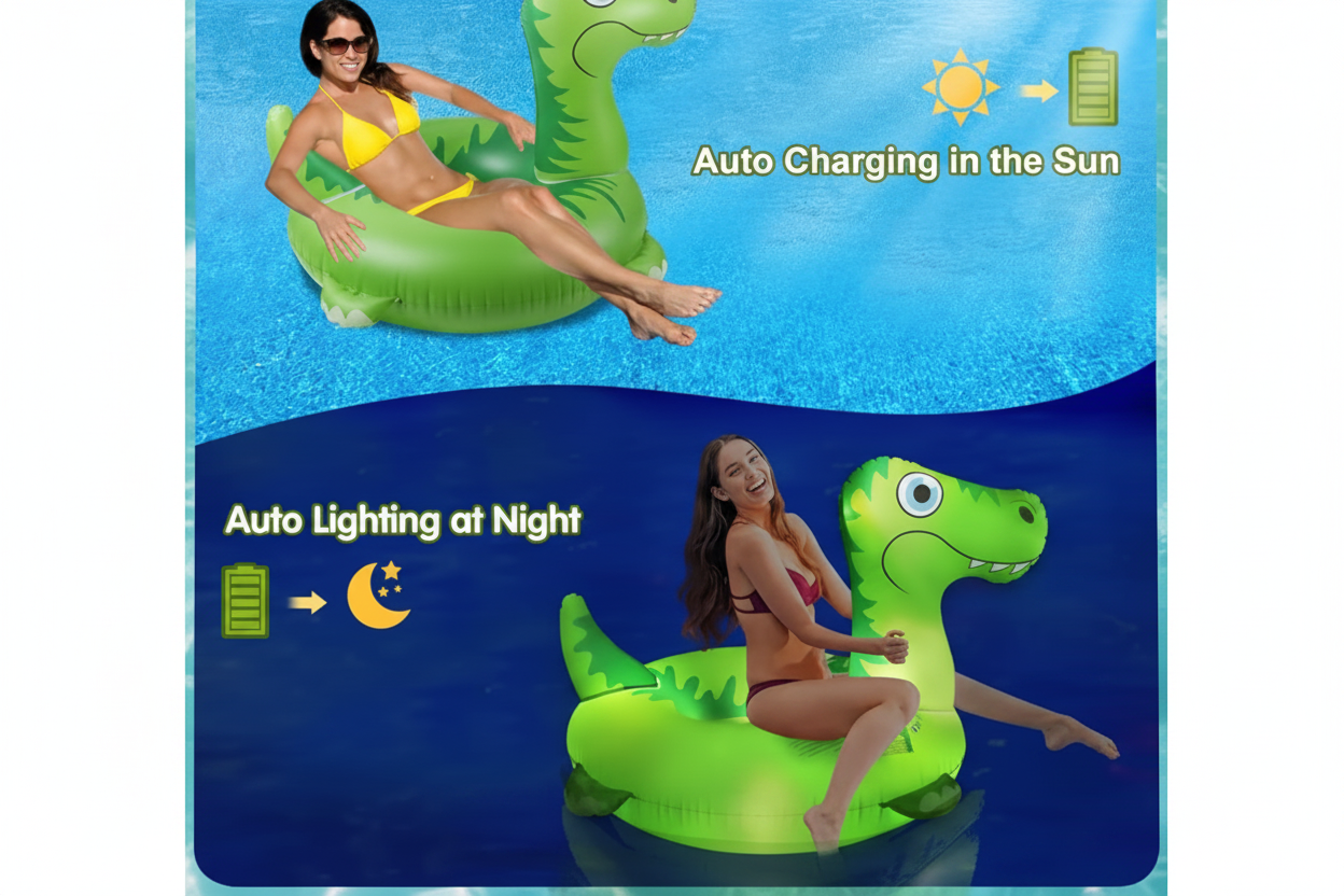 Solar Powered Large Dinosaur Pool Float LED Color Changing