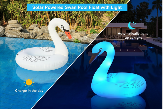 Solar Powered Large Swan Pool Float Adult, LED Color Changing