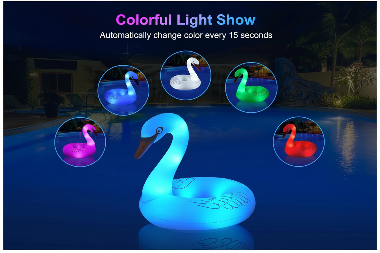 Solar Powered Large Swan Pool Float Adult, LED Color Changing