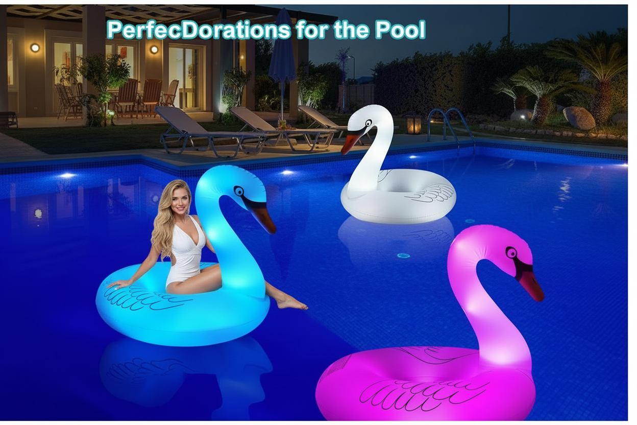 Solar Powered Large Swan Pool Float Adult, LED Color Changing