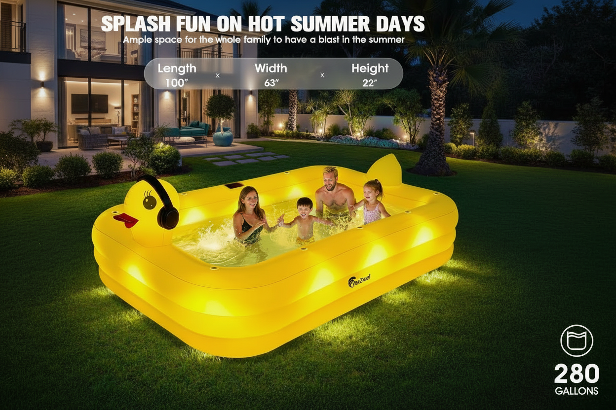Solar Powered Duck Inflatable Swimming Pool LED