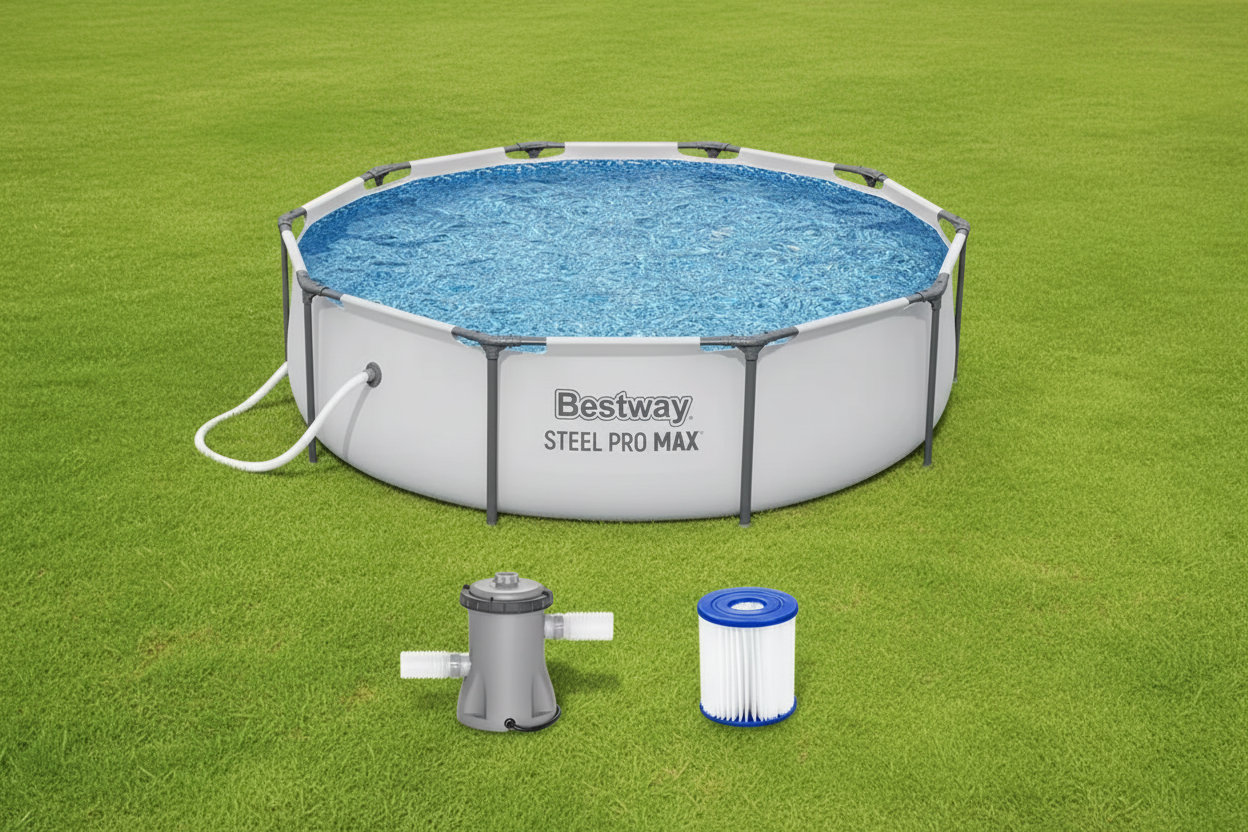10ft x 30in Above Ground Pool,Round Metal Frame Pool Set with Filter Pump & Cartridge