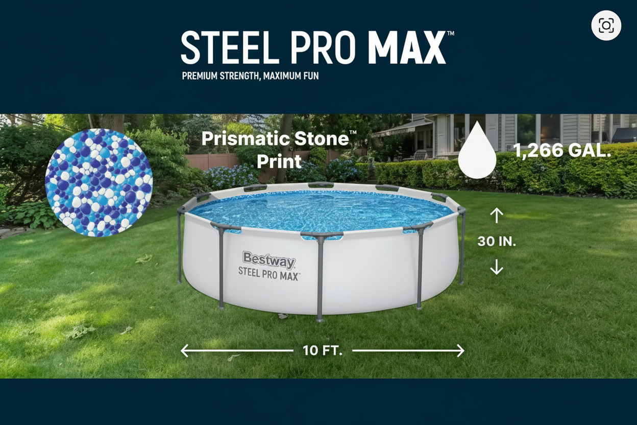 10ft x 30in Above Ground Pool,Round Metal Frame Pool Set with Filter Pump & Cartridge