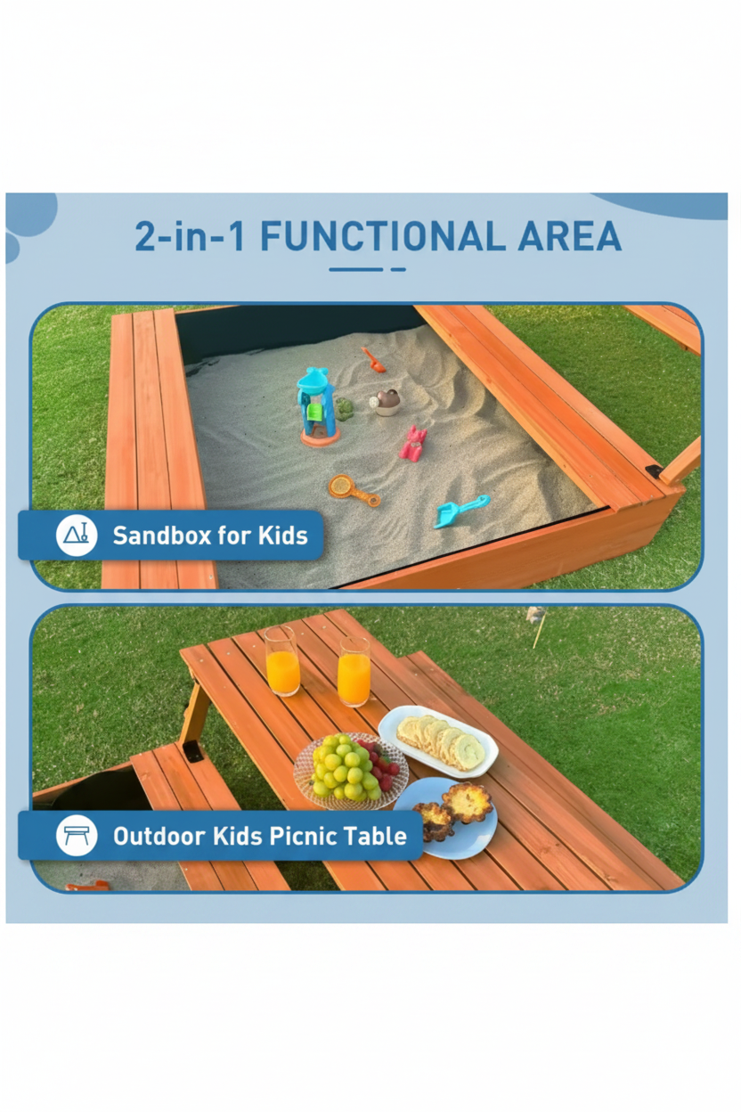Kids Sandbox with Lid and Cover Outdoor Sand Pit with Picnic Table