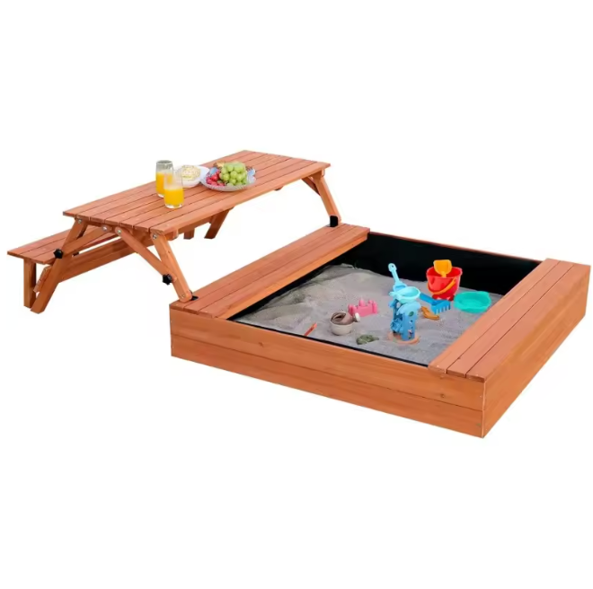 Kids Sandbox with Lid and Cover Outdoor Sand Pit with Picnic Table
