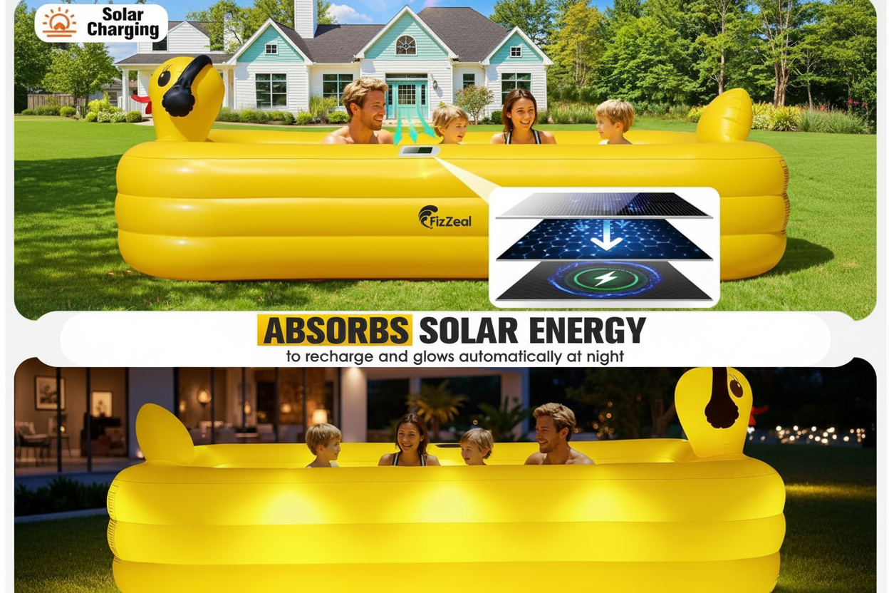 Solar Powered Duck Inflatable Swimming Pool LED