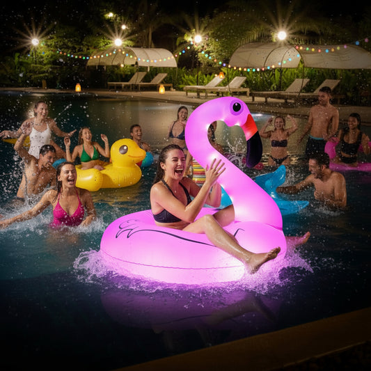 Inflatable Flamingo Pool Float with Solar LED Lights