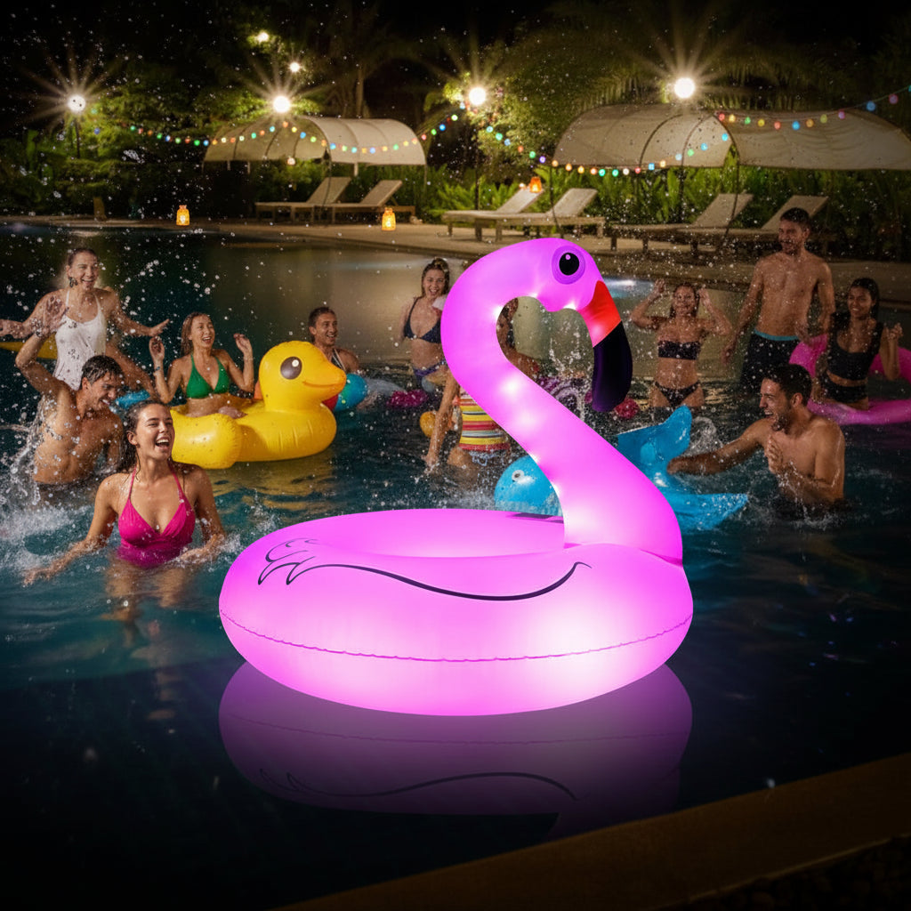 Inflatable Flamingo Pool Float with Solar LED Lights